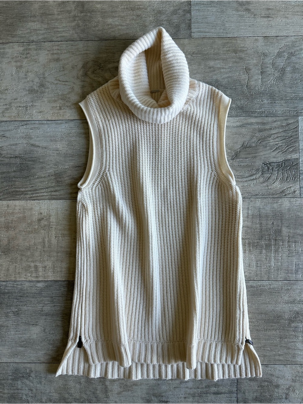 Elie Tahari 100% Cashmere Cream Chunky Rib Sleeveless Turtleneck Sweater Vest XL